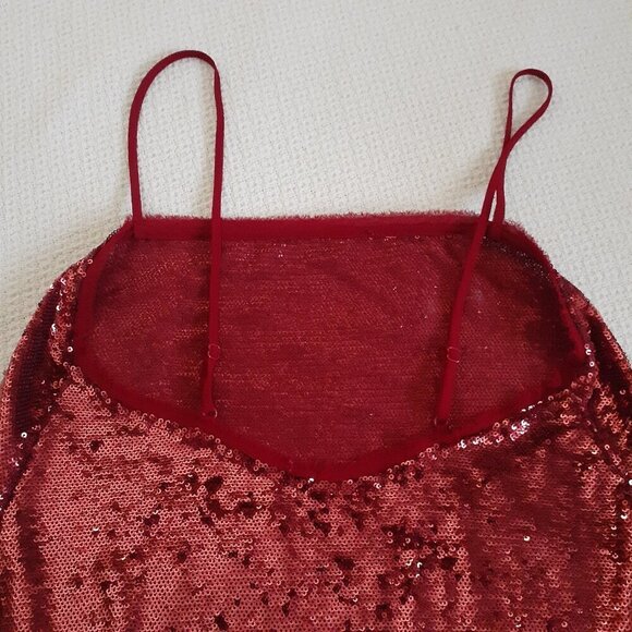 Free People Intimately Women's Size XS Red Sequin Time To Shine Mini Slip Dress - Picture 9 of 11